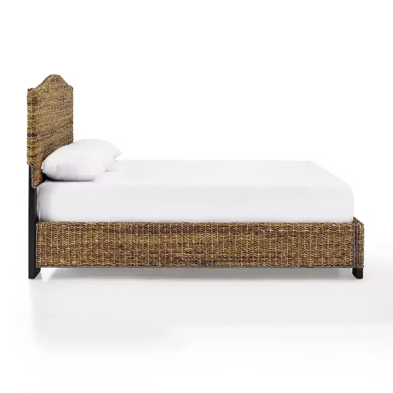 Queen Serena Bed Banana Leaf - Crosley: Coastal Style Plywood & Wood Frame, Curved Headboard Design