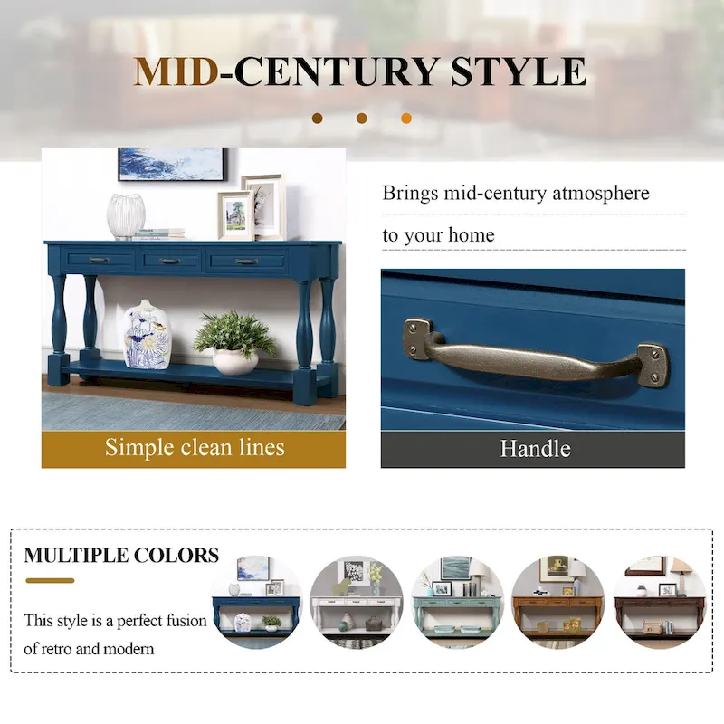 63inch Long Wood Console Table with 3 Drawers