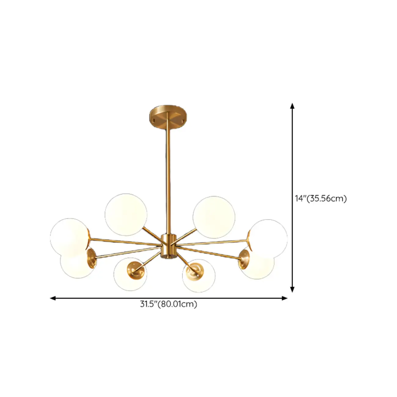 Modern Gold Sputnik Chandelier with White Glass Globe