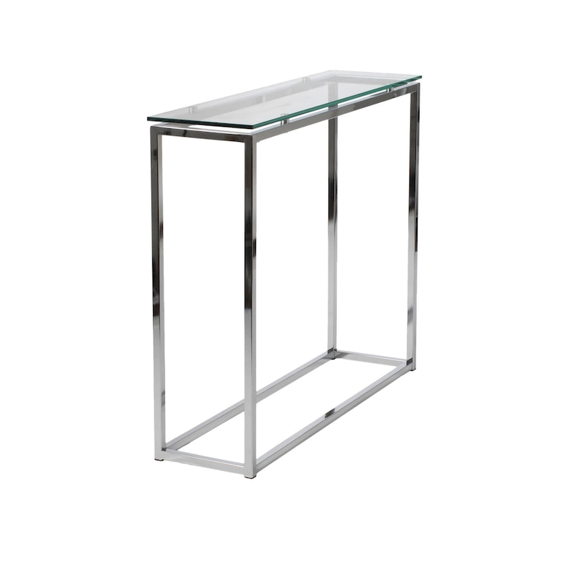 HomeRoots 36 Clear and Silver Glass Sled Console Table