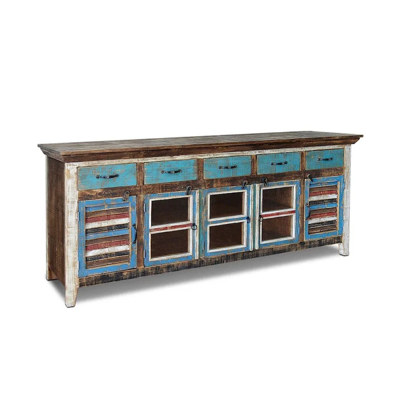 82-Inch Solid Wood Shutter Sideboard, Farmhouse Storage Buffet Cabinet with Doors