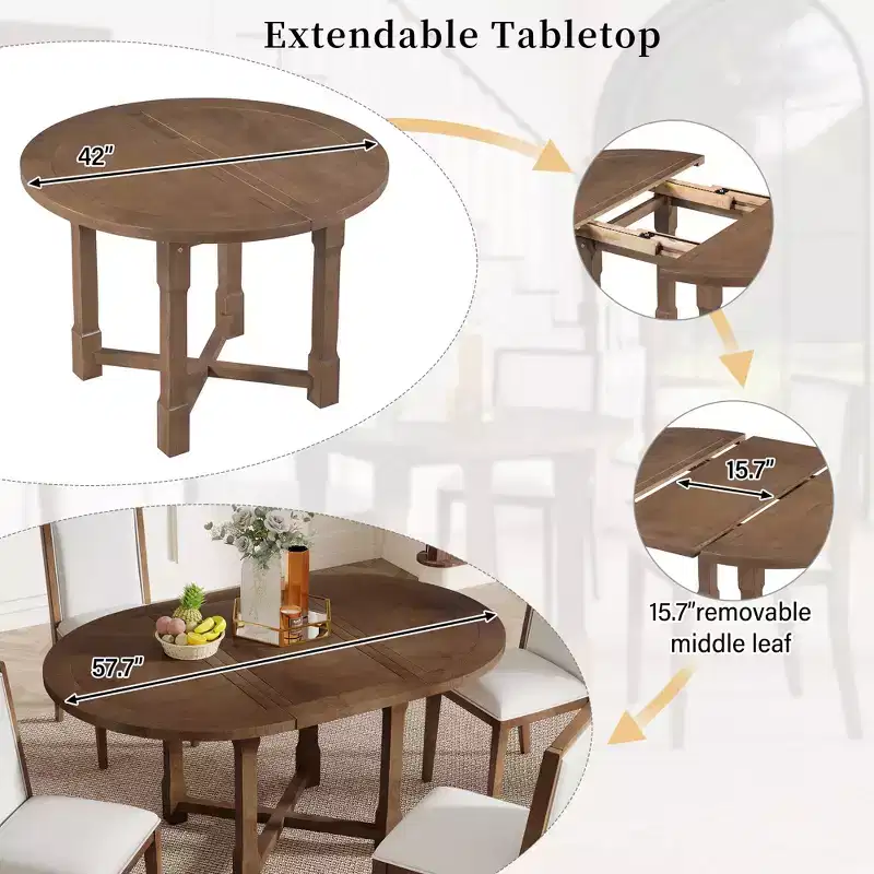 Merax Farmhouse Style Kitchen Table with Removable Leaf & Upholstered Chairs