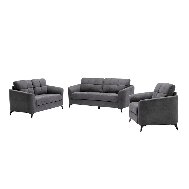 3-Piece Velvet Fabric Living Room Set - Sofa, Loveseat, and Chair with Tufted Cushions