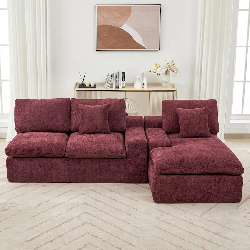 L-Shaped Reversible Sectional Sofa Chenille Fabric Couch Chaise