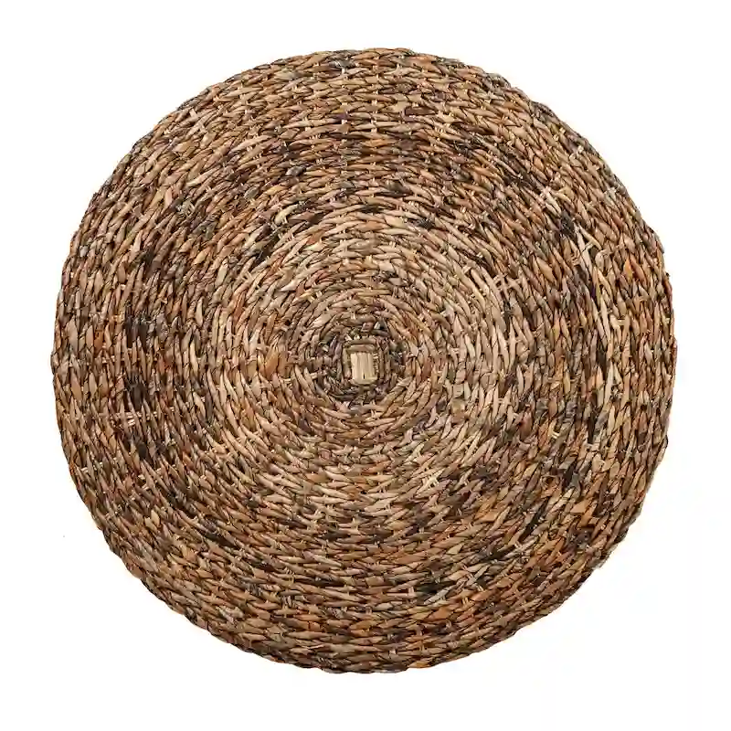 Hand-Woven Natural Abaca Wood Round Coffee Table Ottoman by East at Main