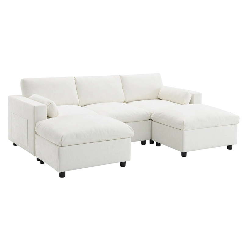 U Shaped Chenille Modular Sectional Cloud Sofa with 2 Ottoman, Pillows