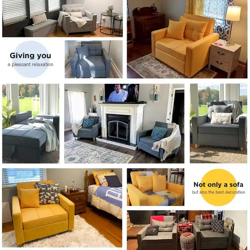 AECOJOY Adjustable Sleeper Chair Bed 3-in-1 Convertible Futon Sofa