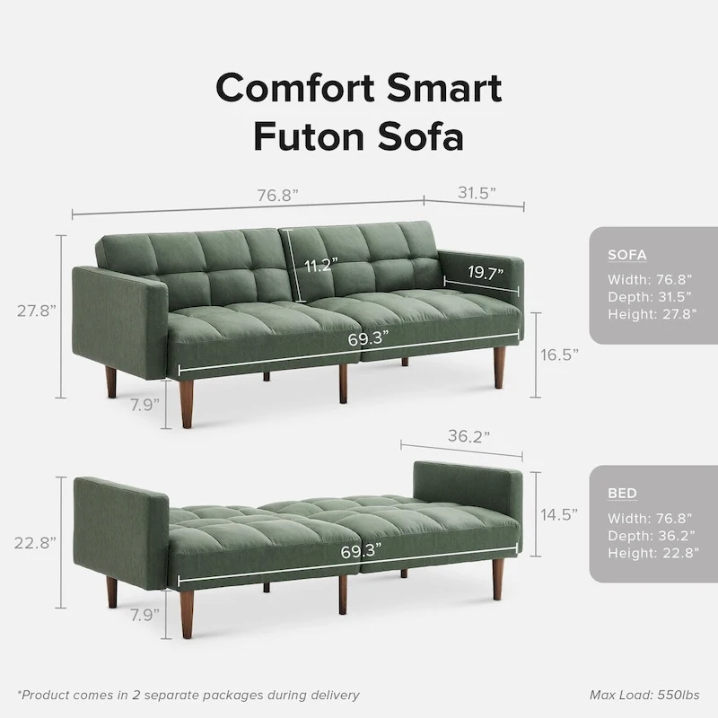 Mopio Aaron Futon Convertible Sofa Sleeper Futon
