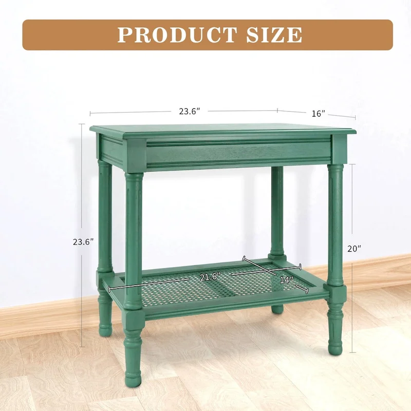 Copper Grove Reine Cream Side Table with Rattan Shelf