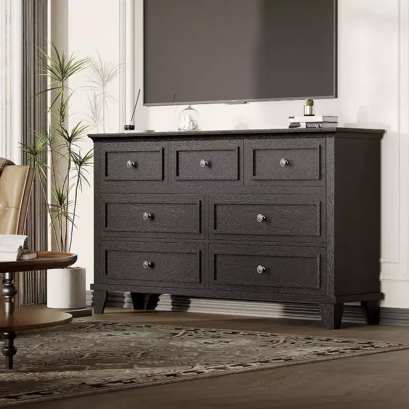7-Drawer Dresser, Modern Wooden Chest of Drawers, Deep Storage Organizer with Vintage Handles, Bedroom & Living Room TV Stand