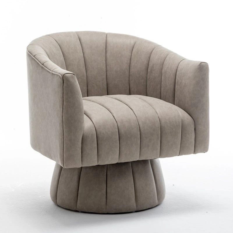 SEYNAR Mid-Century Swivel PU Leather Tufted Round Accent Barrel Chair