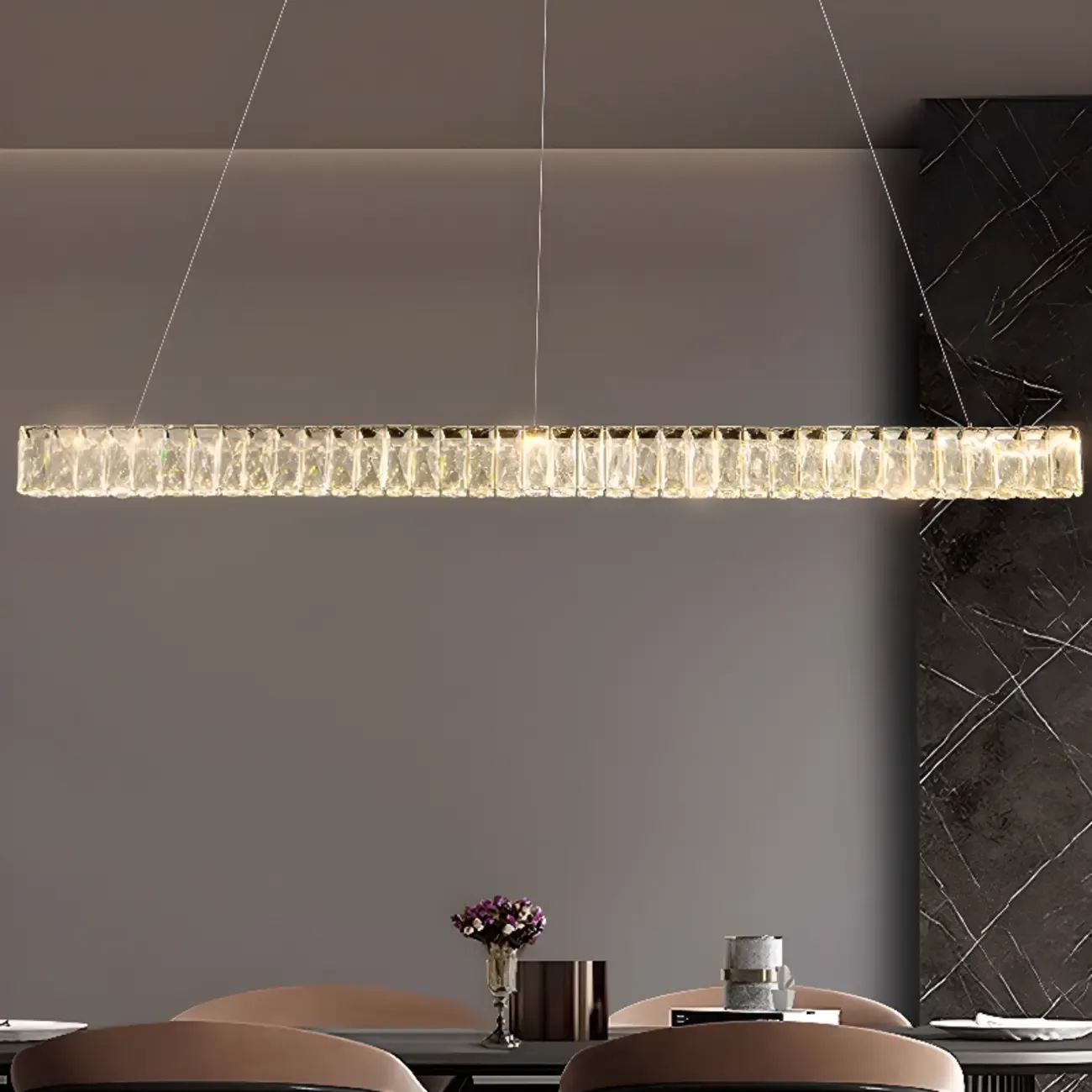 Rectangle Crystal Kitchen Island Pendant Light Dimmable LED