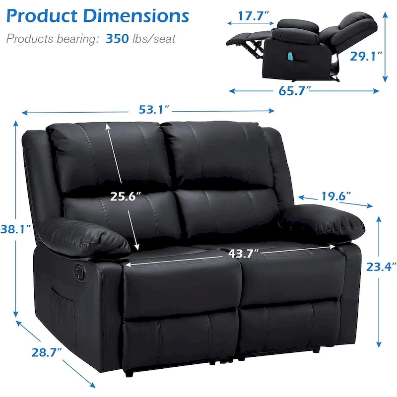 AECOJOY 2-Seater Recliner Loveseat with Heat and Massage Function