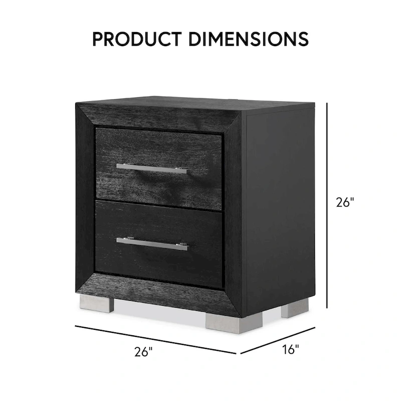 Furniture of America Alaric Modern Black Solid Wood 3-Piece Bed and 2 Nightstand Bedroom Set With LED Headboard