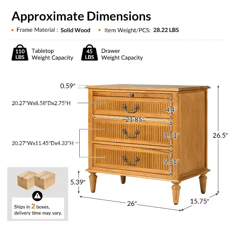 Herlinda 3-Drawer end table with Built-In Outlet Set of 2|ARTFUL LIVING DESIGNS