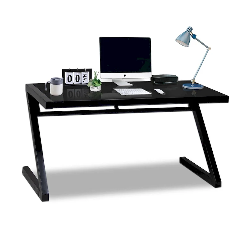 Professional Z-Leg Tempered Glass Gaming and Study Desk with Built-In USB Cable