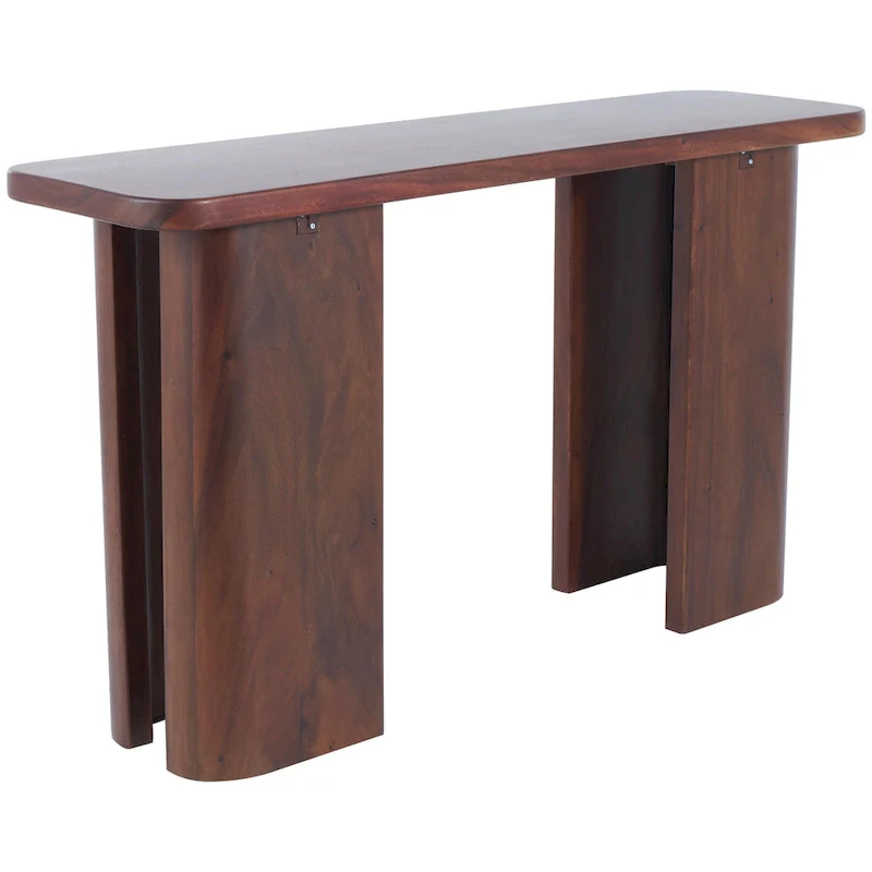 Wood Console Table with Curved Legs Panels - Dark Brown -