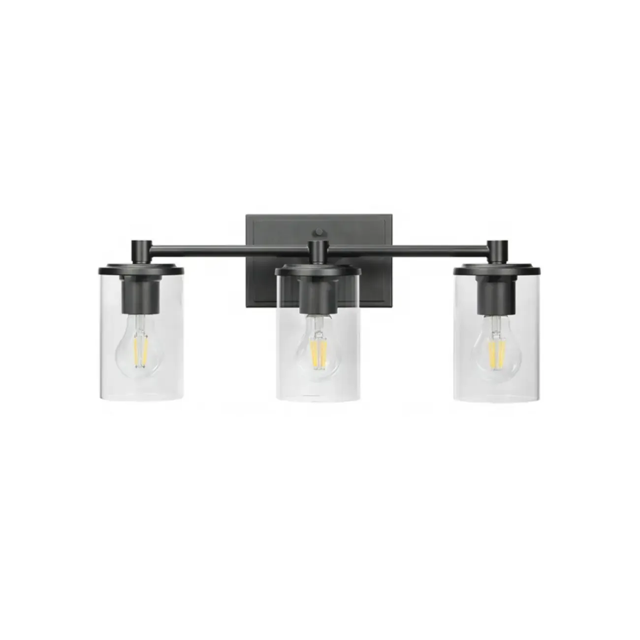 3-Light Black Clear Glass Cylinder Vanity Lights