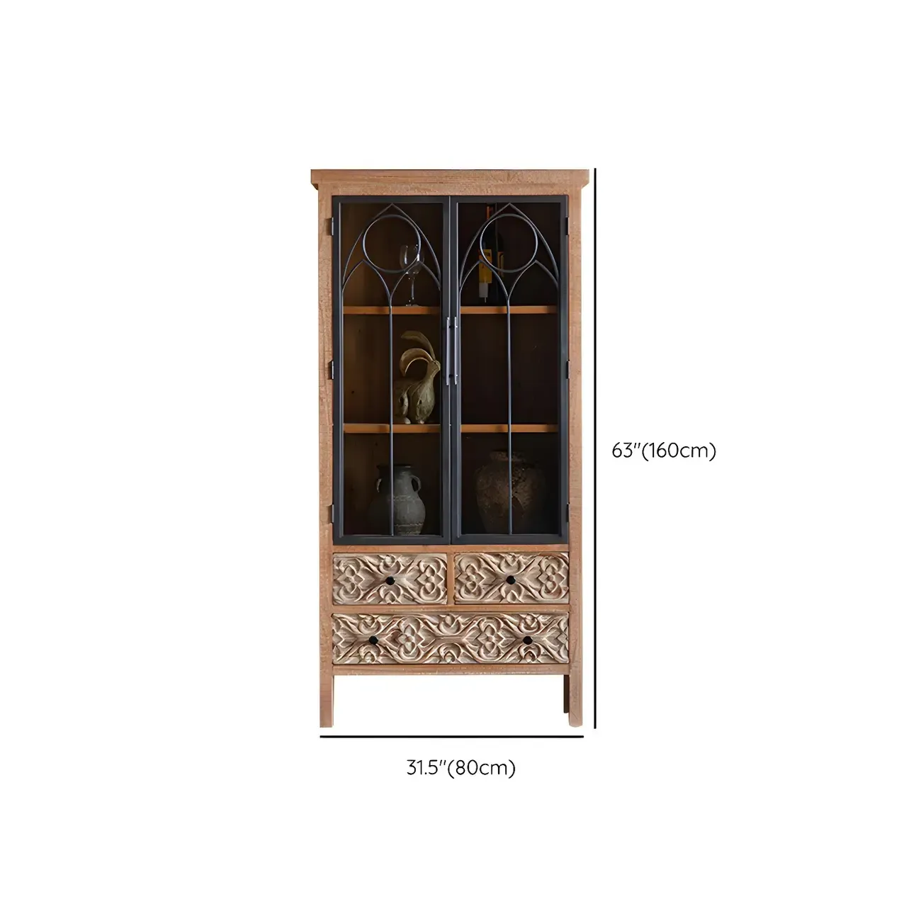 Classic 2-Drawer Brown Medium Wood Glass China Cabinet
