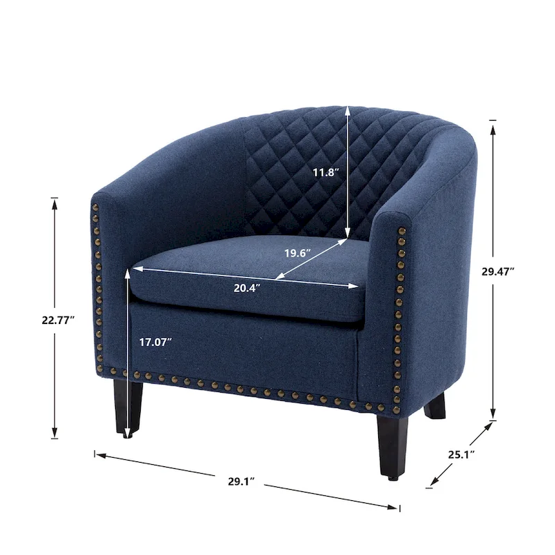 Barrel Accent Chair with Nailhead Trim and Solid Wood Legs