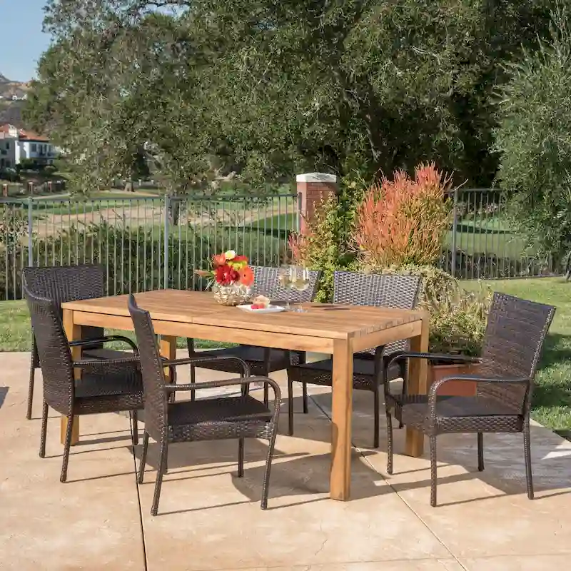 Christopher Knight Home Lambert Outdoor Wicker and Wood Expandable Rectangular Dining Set
