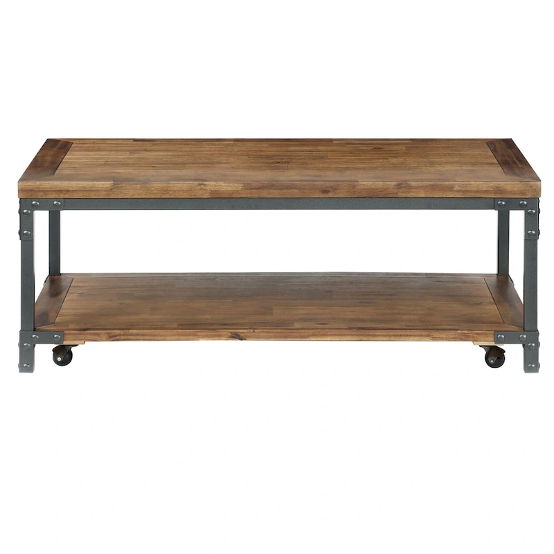 Steve Silver Leyburn Industrial Wood and Metal Coffee Table with Casters
