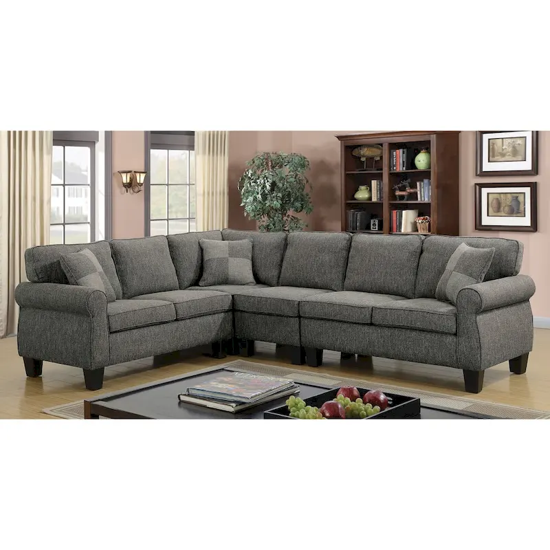 Nele Transitional Linen Fabric L-Shaped Sectional Sofas by Furniture of America