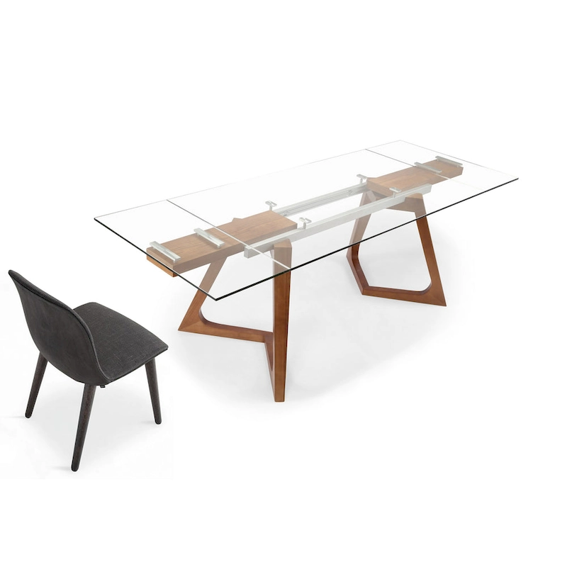 Davee Furniture transparent Glass Top with Wood Leg Extendable Dining Table - 63/94.5*35.43*29.53 inches