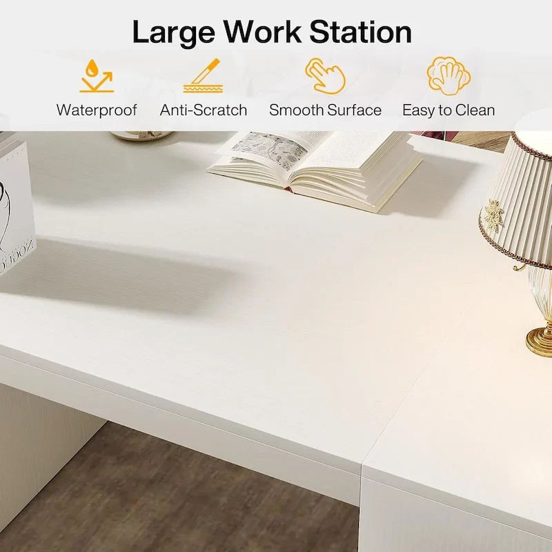 62 Inches Computer Executive Desk, Large Office Desk with Shelves Writing Desk