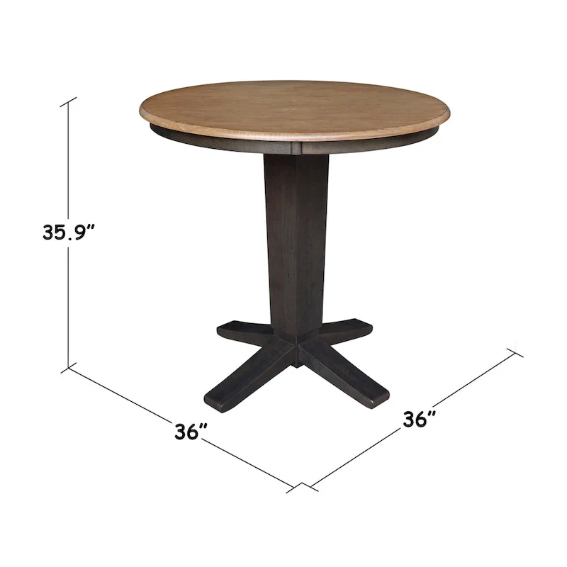 36 in Solid Wood Round Top Counter Height Pedestal Dining Table