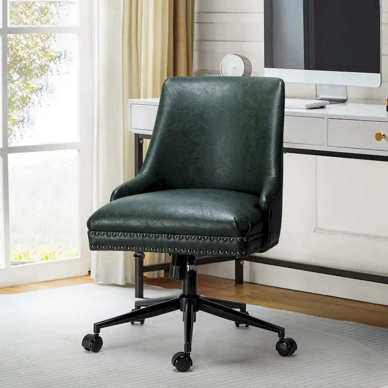 Faux Leather Swivel Office Chair - Mid-Back with Nailhead Trim - 250 lbs Capacity