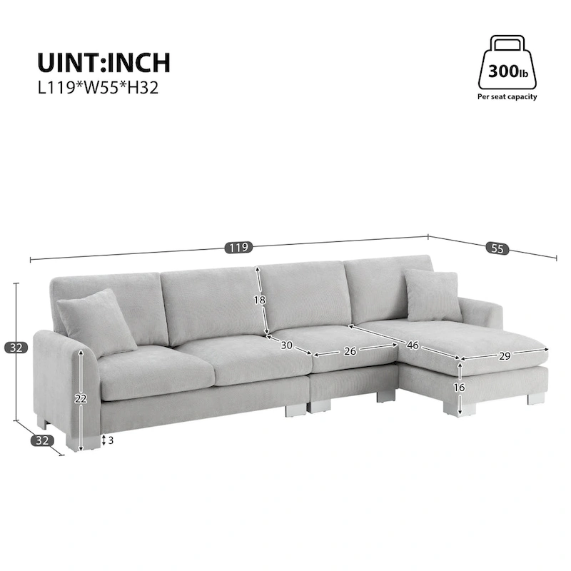 Rosita Modern L-shaped Sectional Sofa with Chaise Lounge by GDFStudio
