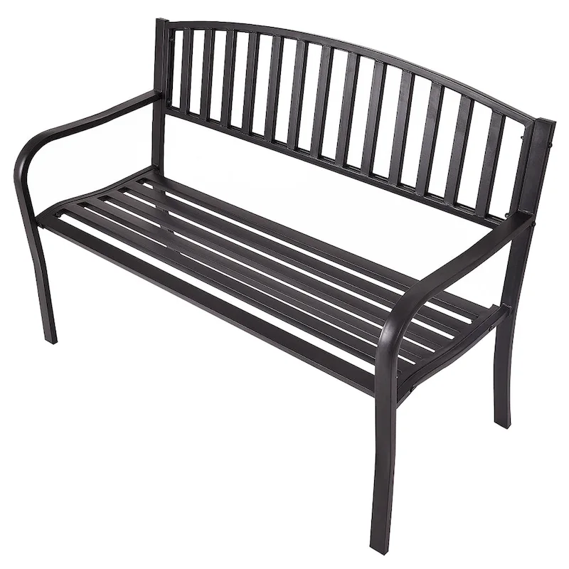 Patio Garden Bench Park Yard Loveseats with Cast Iron Frame