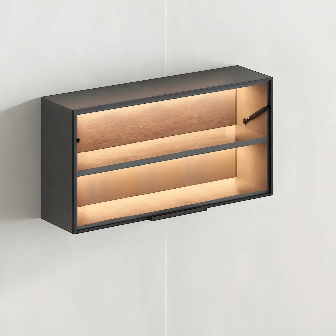 Black Wall Mount Wood 2-Cube Display Cabinet with Light