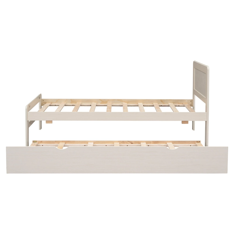 White Solid Wood Twin Bed with Trundle