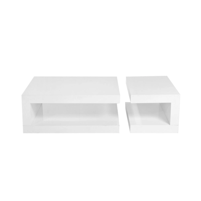 Jack 2 Piece Coffee Table Set, 2 Tiers, Tempered Glass, White Lacquer