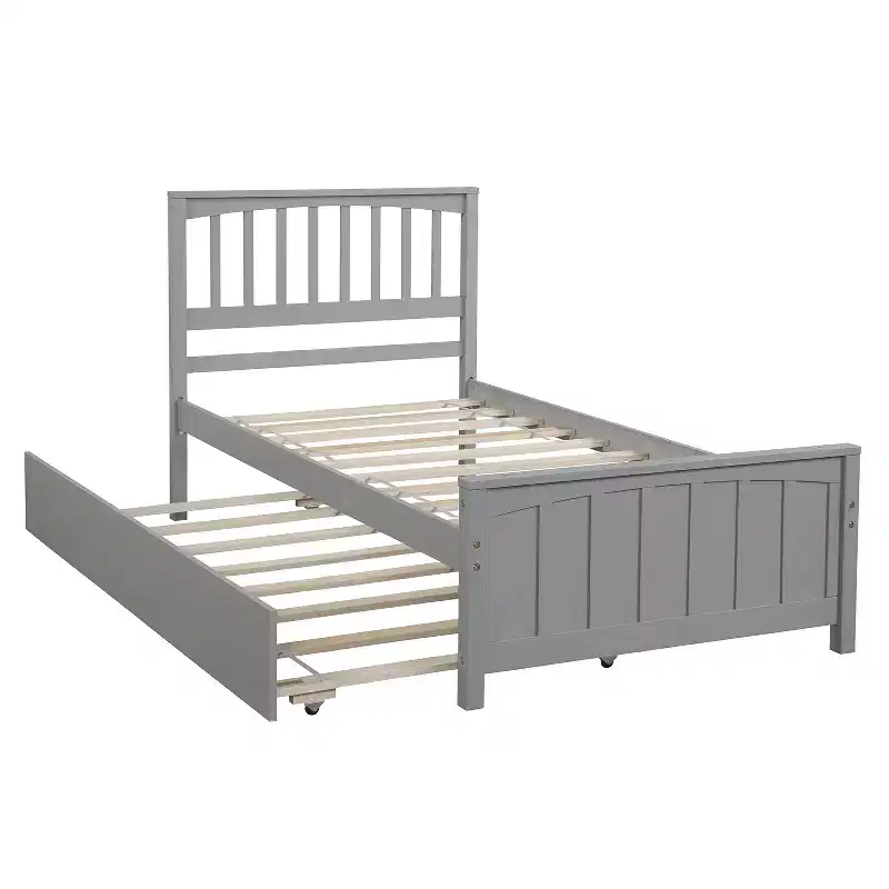 Twin Platform with Trundle, Wood Bed Frame with Headboard and Footboard for Bedroom