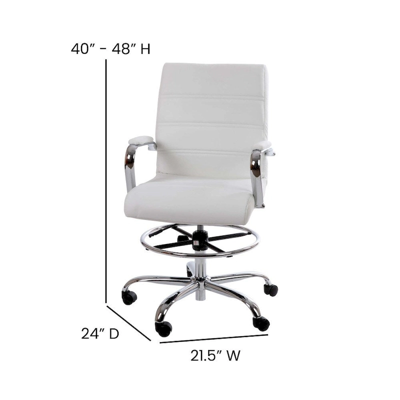 Mid-Back LeatherSoft Drafting Chair with Adjustable Foot Ring and Chrome Base