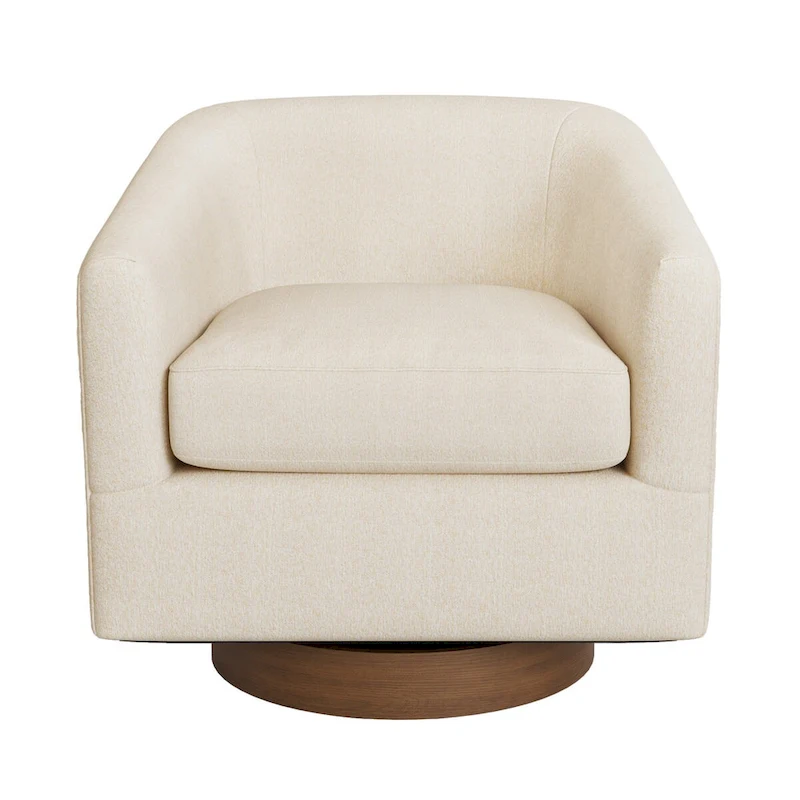 Modern Accent Chair Upholstered Fabric Living Room Swivel Barrel Armchair Wood Frame