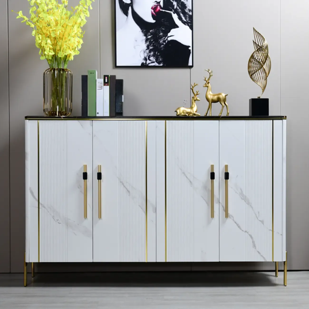 Glam Dark Gray Wooden Cabinet with Free Standing Design