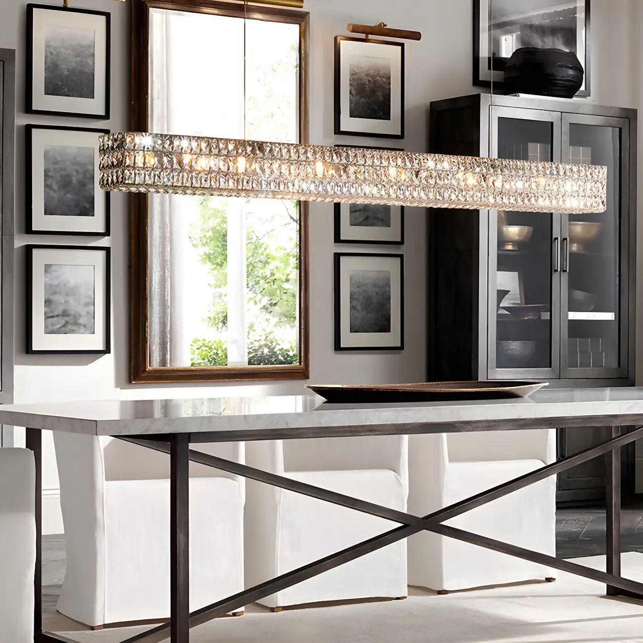 Modern Clear Crystal Rectangular Pendant Light
