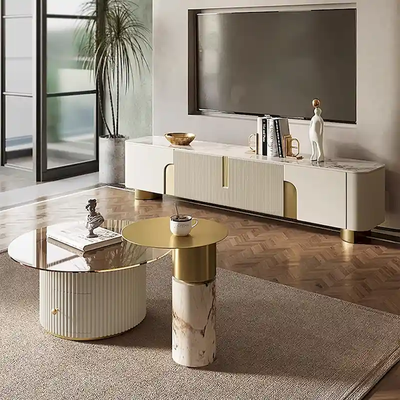 78.7 Media Console with 3 Drawers, white Color, Sintered Stone Table-top - 78.74