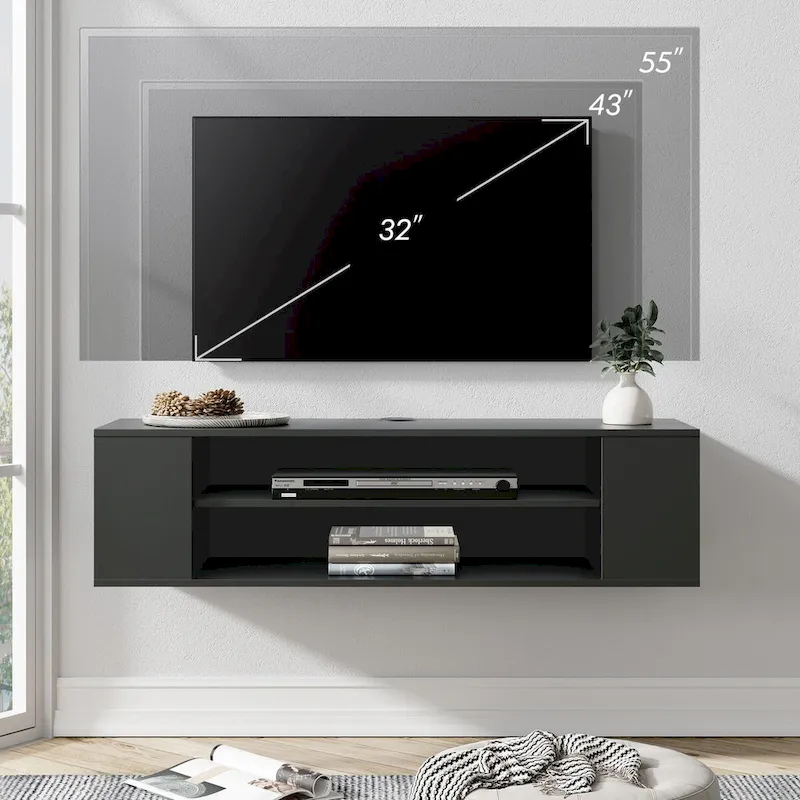 WAMPAT Floating TV Stand Shelf Wall Mounted Entertainment Center Floating Cabinet Media Hutch Under TV, 39 Inch
