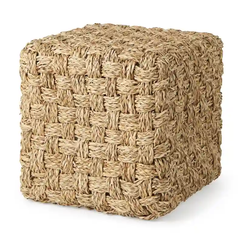 Mercana Adele Brown Woven Seagrass Square Pouf