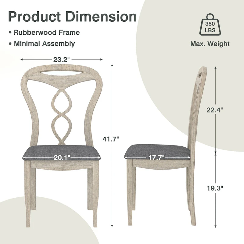 VECELO Solid Wood Dining Chairs Set of 2/4/6, Kitchen Side Chair