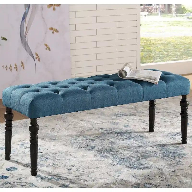 Fabric Tufted Turned Leg Dining Bench