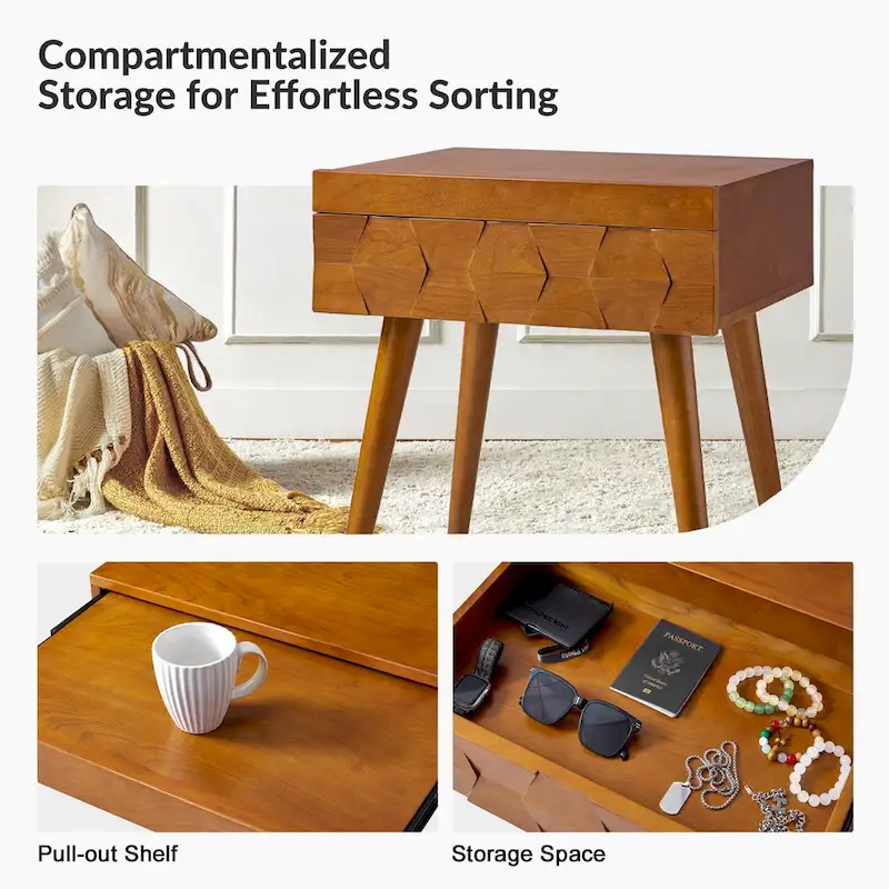 Julian Mid-century  End Table with Charging Station by