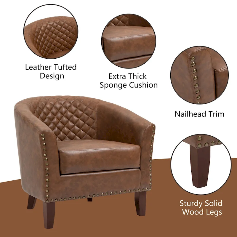 Barrel Accent Chair PU Leather with Nailhead Trim