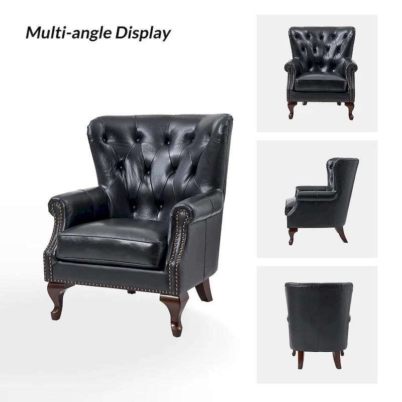 Gerhard Genuine Leather Armchair with Nailhead Trims and Removable Cushion Set of 2 by HULALA HOME