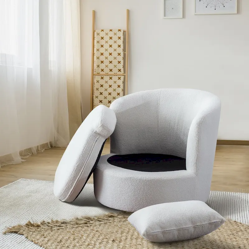 Swivel Barrel Chair with Lamb Wool Fabric